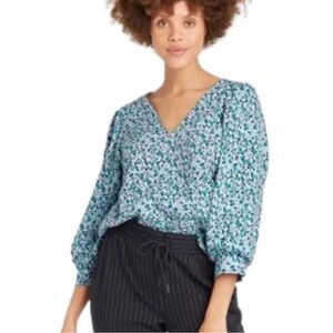 a new day Mint Floral V‑Neck Blouse